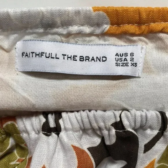 Faithful the Brand Trinita Maxi Dress Womens 2 Yellow White Floral Puff Sleeve